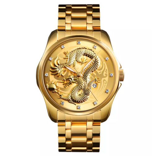 Skmei-9193 golden stainless steel golden dial men's dress quartz watch