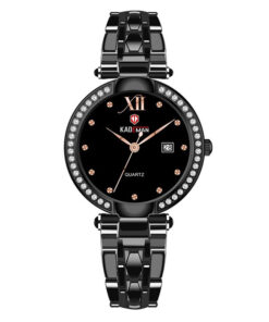 kademan black stainless steel black dial ladies analog wrist watch
