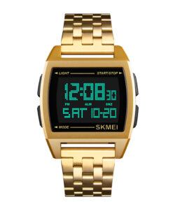skmei 1368 golden stainless steel black square dial men's digital wrist watch