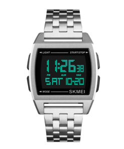 skmei-1368 silver stainless steel black dial men's digital sports watch