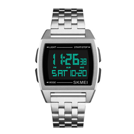 skmei-1368 silver stainless steel black dial men's digital sports watch
