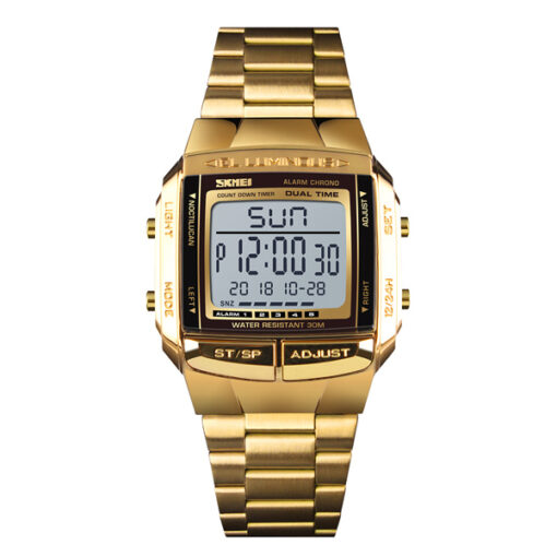 skmei-1381 golden chain square shape dual dial men's gift watch