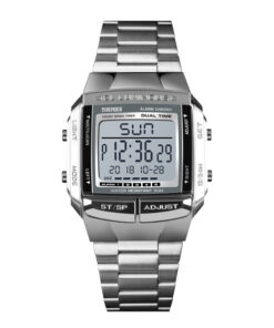 skmei-1381 silver stainless steel dual dial men's sports watch