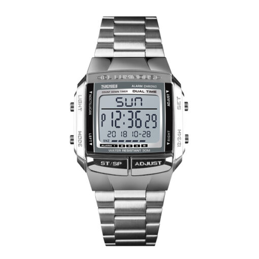 skmei-1381 silver stainless steel dual dial men's sports watch