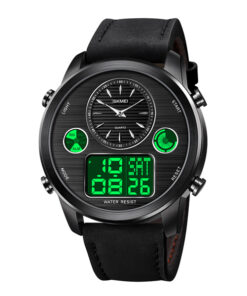 skmei 1653 black leather strap analog digital men's wrist watch