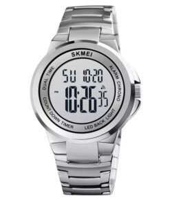 skmei 1712 silver stainless steel round digital dial men's wrist watch