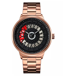 skmei-9217 rose gold stainless steel black dial stylish analog men's dress watch