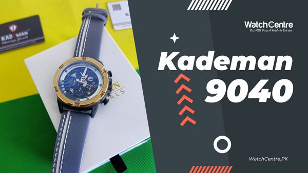 Kademan 9040 grey leather strap & attractive dial men's dress watch