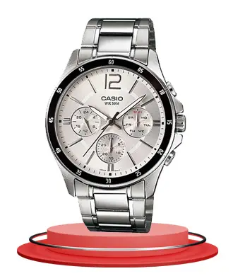 Casio MTP-1374D-7AV silver stainless steel chain round multi-hand dial wrist watch