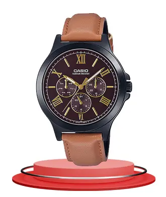 Casio MTP-V300BL-5A brown leather strap & multi-hand dial watch