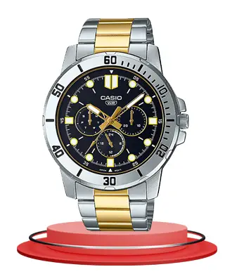 Casio MTP-VD300SG-1E two tone chain black multi-hand dial men's gift watch