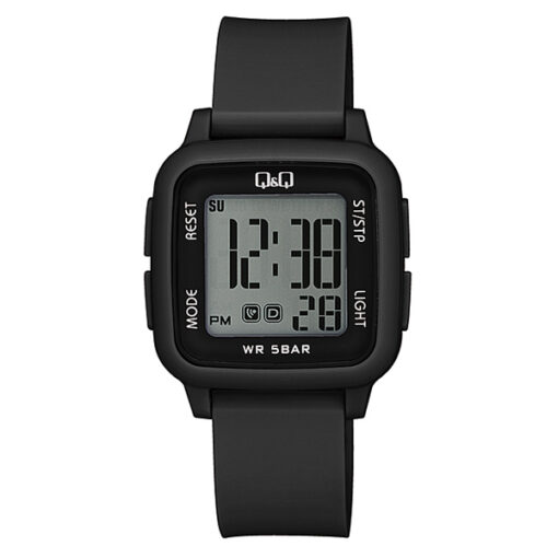 Q&Q G02A-001VY black resin band digital quartz wrist watch