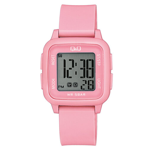 Q&Q G02A-006VY pink resin band digital square dial ladies wrist watch