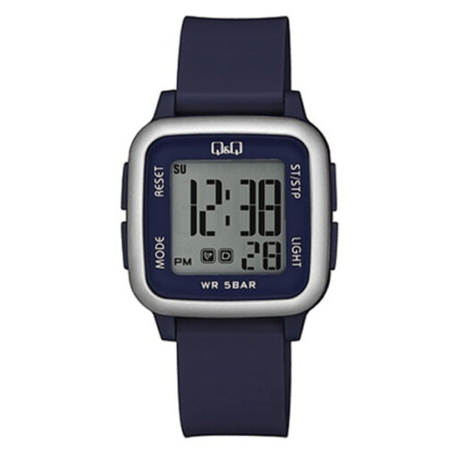 Q&Q G02A-010VY blue resin band digital square dial casual wrist watch