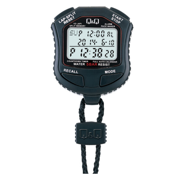 Q&Q HS45J001 digital sports stopwatch in black resin case