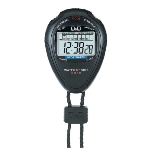 Q&Q HS46J001Y digital sports stop watch i9n black oval resin case and black rope