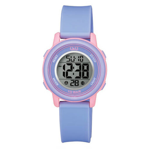 Q&Q M208J005Y purple resin band round digital dial ladies quartz wrist watch