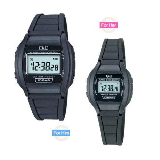 ML01P & LL01P101Y black resin band square digital dial pair sports watch for couplle