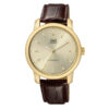 Q&Q Q868J100Y brown leather strap golden dial men's gift watch