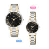 Q&Q-Q945-Q944J402Y-pair black dial two tone stainless steel chain analog pair gift watches