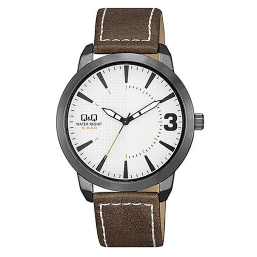 Q&Q-QA98J501Y brown leather strap white dial men's wrist watch
