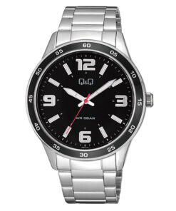 Q&Q QB62J205Y silver stainless steel black dial men's analog quartz watch