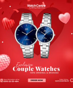 Q&Q QZ00J212Y-QZ01 silver stainless steel chain blue analog dress watch for couple