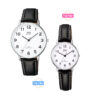Q&Q QZ00J & QZ01J304Y black leather strap white numeric dial pair watch for couple