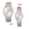 Q&Q QZ60J & QZ61J401Y two tone chain silver dial pair gift watch for couple