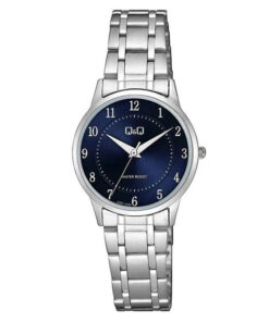 Q&Q-QZ61J205Y silver stainless steel blue dial ladies quartz wrist watch
