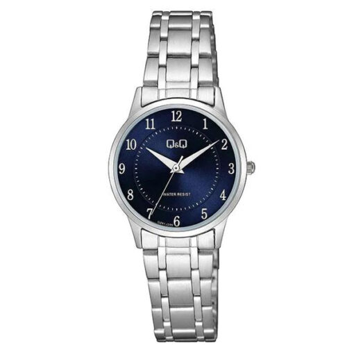 Q&Q-QZ61J205Y silver stainless steel blue dial ladies quartz wrist watch