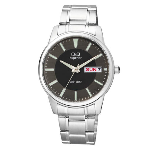 Q&Q-S330J202Y silver stainless steel black dial men's analog wrist watch
