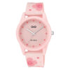 Q&Q V08A-004VY flower printed resin band pink dial ladies analog watch