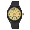 Q&Q V12A-011VY black resin band classic round golden dial men's analog wrist watch