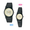Q&Q VP34J & VP35J011Y black resin band golden analog dial pair casual wrist watch for couple