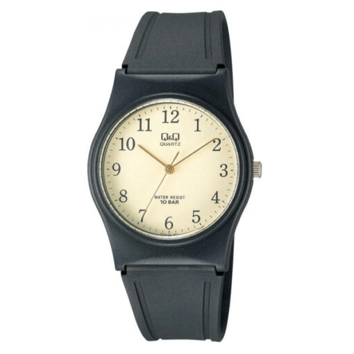 Q&Q-VP34J001Y black resin band yellow numeric dial analog wrist watch