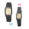 Q&Q VP48J & VP49J016Y black resin band golden square dial pair gift watch for couple