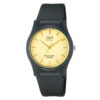 Q&Q VQ02J002Y golden analog dial black resin band unisex quartz watch
