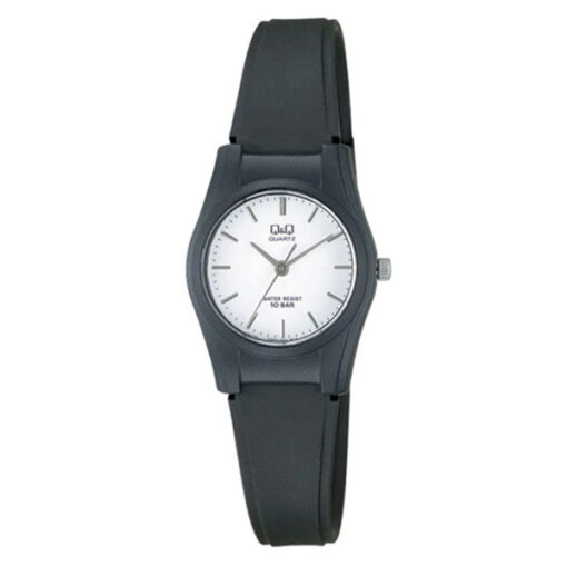 Q&Q VQ03J003Y black resin band white analog dial female wrist watch