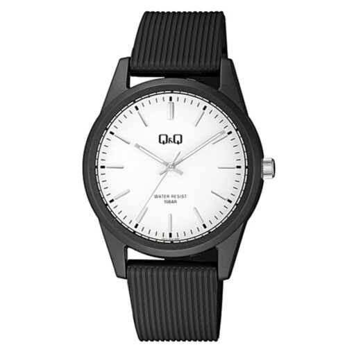 Q&Q VS12J003Y black resin band white analog dial men's wrist watch