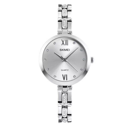 Skmei 1225 silver stainless steel round dial ladies stylish analog wrist watch