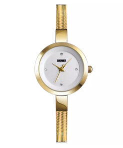 Skmei 1390 golden mesh chain & white dial ladies gift watch