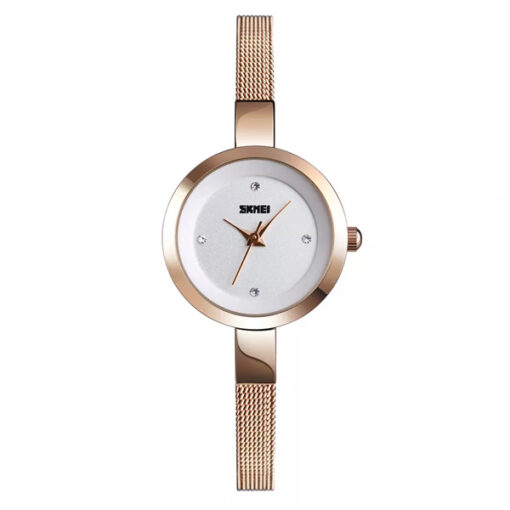 Skmei-1390 rose gold stainless steel white dial ladies analog dress watch