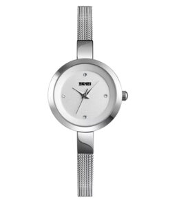 Skmei 1390 silver stainless steel white round dial ladies wrist watch