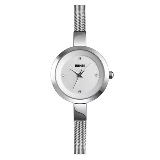 Skmei 1390 silver stainless steel white round dial ladies wrist watch
