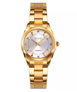 Skmei-1620 golden stainless steel silver dial ladies analog gift watch