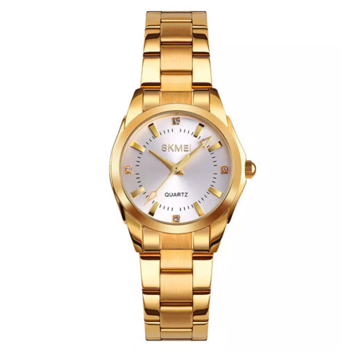 Skmei-1620 golden stainless steel silver dial ladies analog gift watch