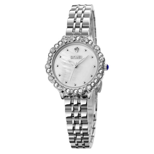 Skmei 1799 silver stainless steel white dial ladies analog watch
