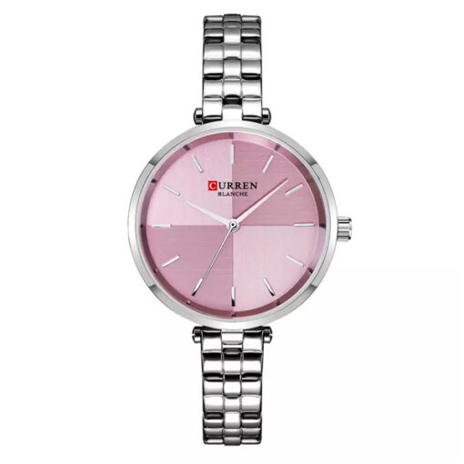 curren 9043 ladies silver bracelet chain pink dial analog wrist watch