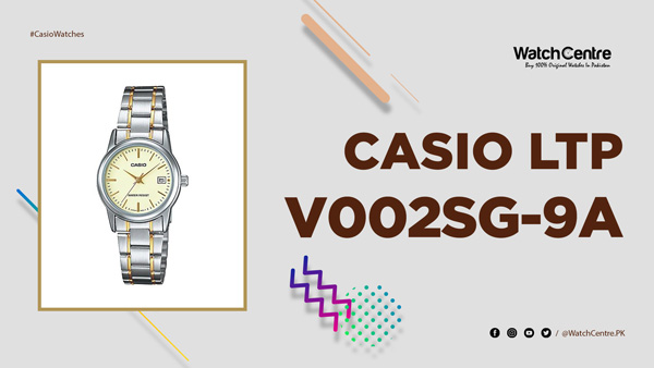 Casio LTP V002SG 9A ladies two tone chain & golden dial analog gift watch